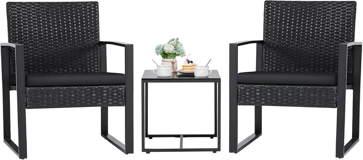 Flamaker 3 Pieces Patio Set Outdoor Wicker Furniture Sets Modern Rattan Chair Conversation Sets wourant