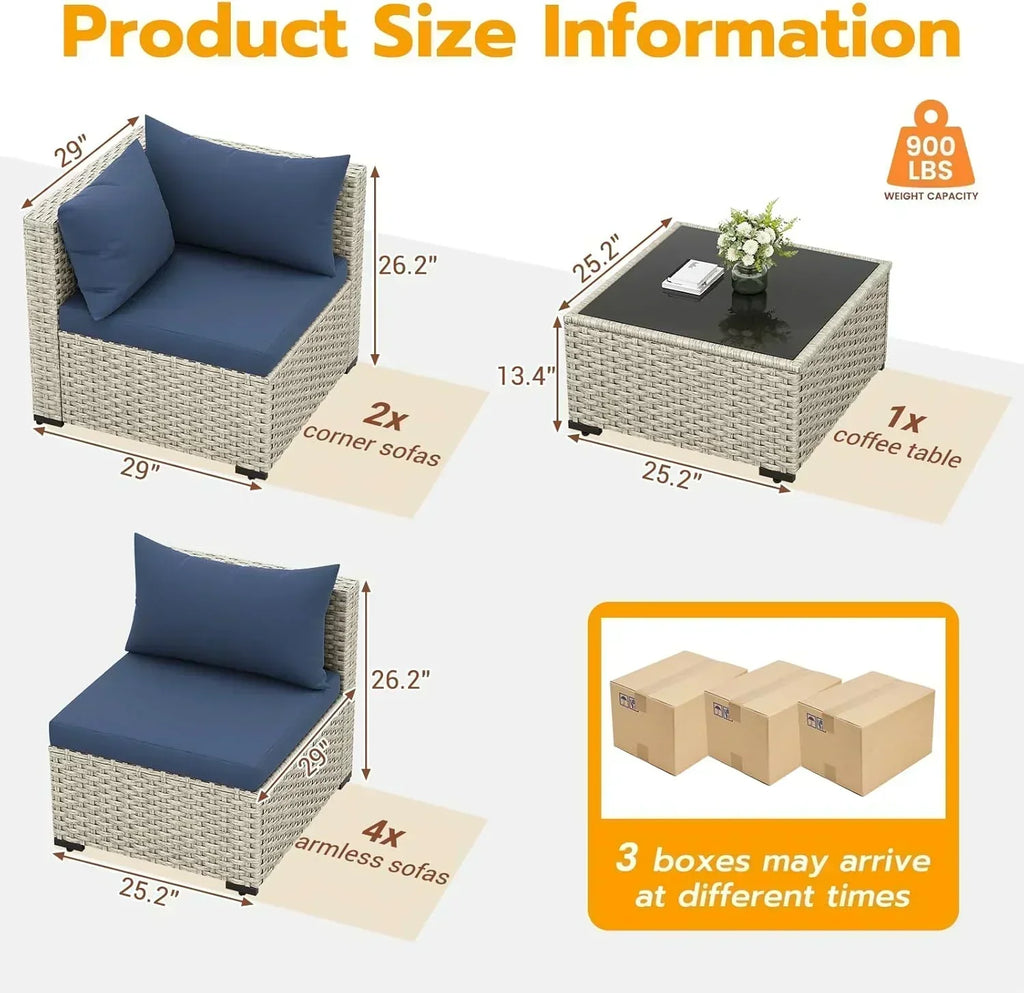 UDPATIO Outdoor Patio Furniture Set 7-Piece PE Wicker Sectional Sofa Outdoor Conversation Set wourant
