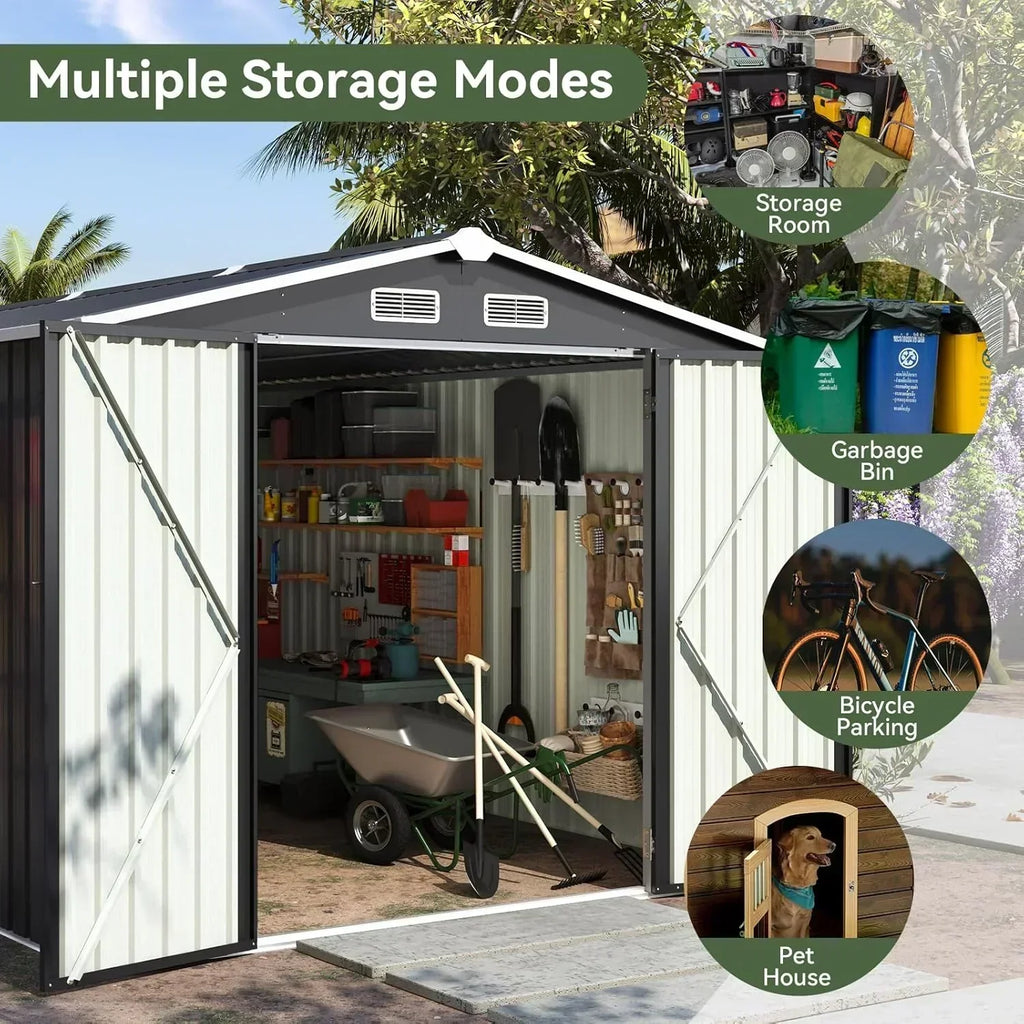 Aoxun 12x10 FT Shed Metal Outdoor Waterproof Storage Shed Steel Utility Garden Tool Shed wourant