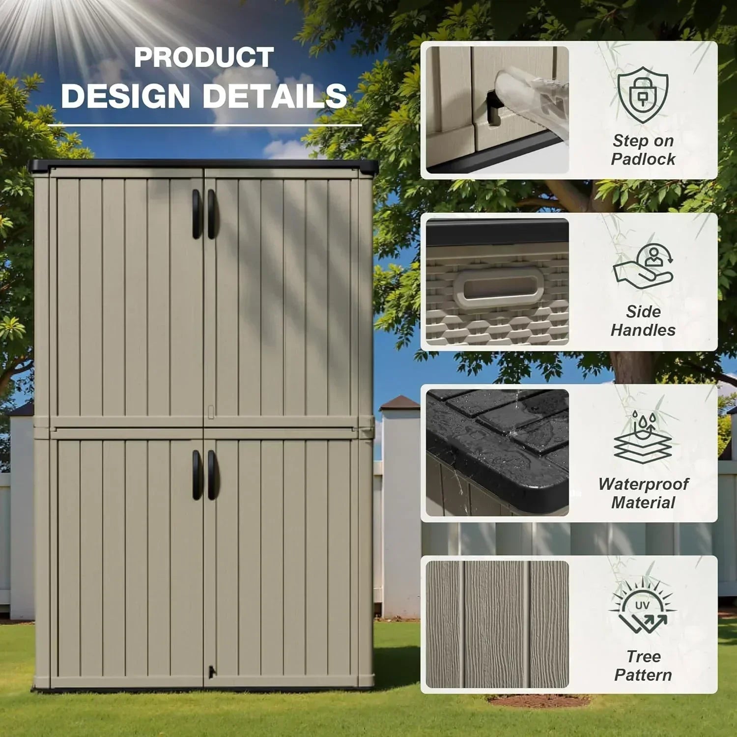 Greesum Outdoor Horizontal Storage Shed 27 Cu.ft Resin Large Storage Box for Garden Patio wourant