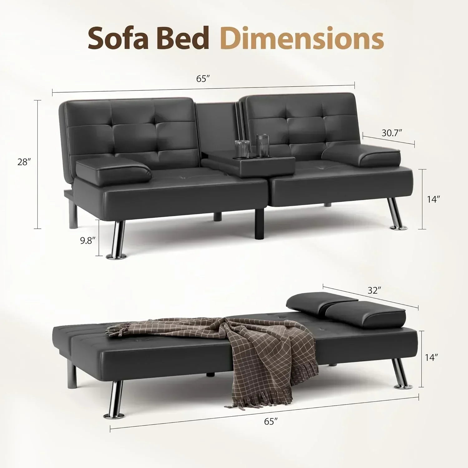 Shahoo Convertible Folding Futon Sofa Bed Sleeper Couch for Living Room Faux Leather wourant