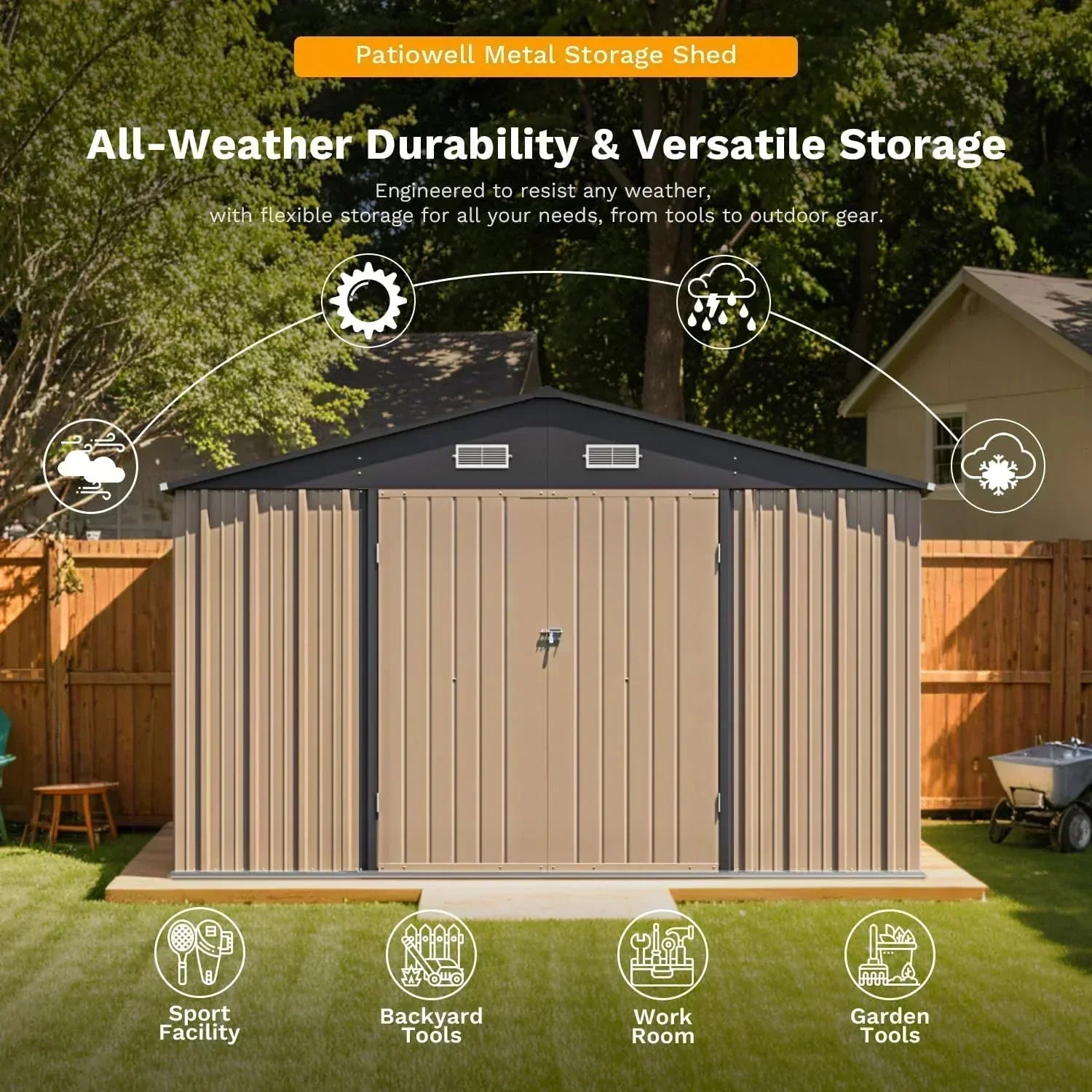 Patiowell 5x3 FT Outdoor Storage Shed Tool Shed with Sloping Roof and Lockable Door Metal Shed wourant