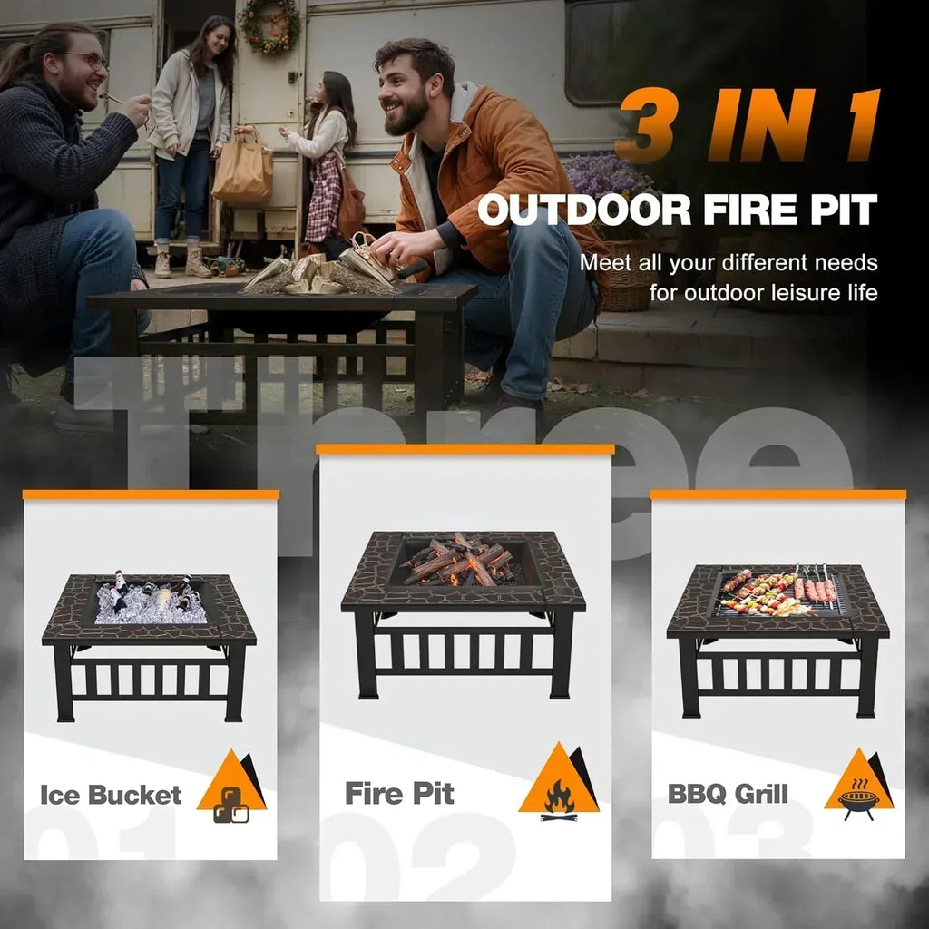 Devoko Outdoor Fire Pit 32 Inch Firepit Table Metal Outdoor Fireplaces with Waterproof Cover wourant