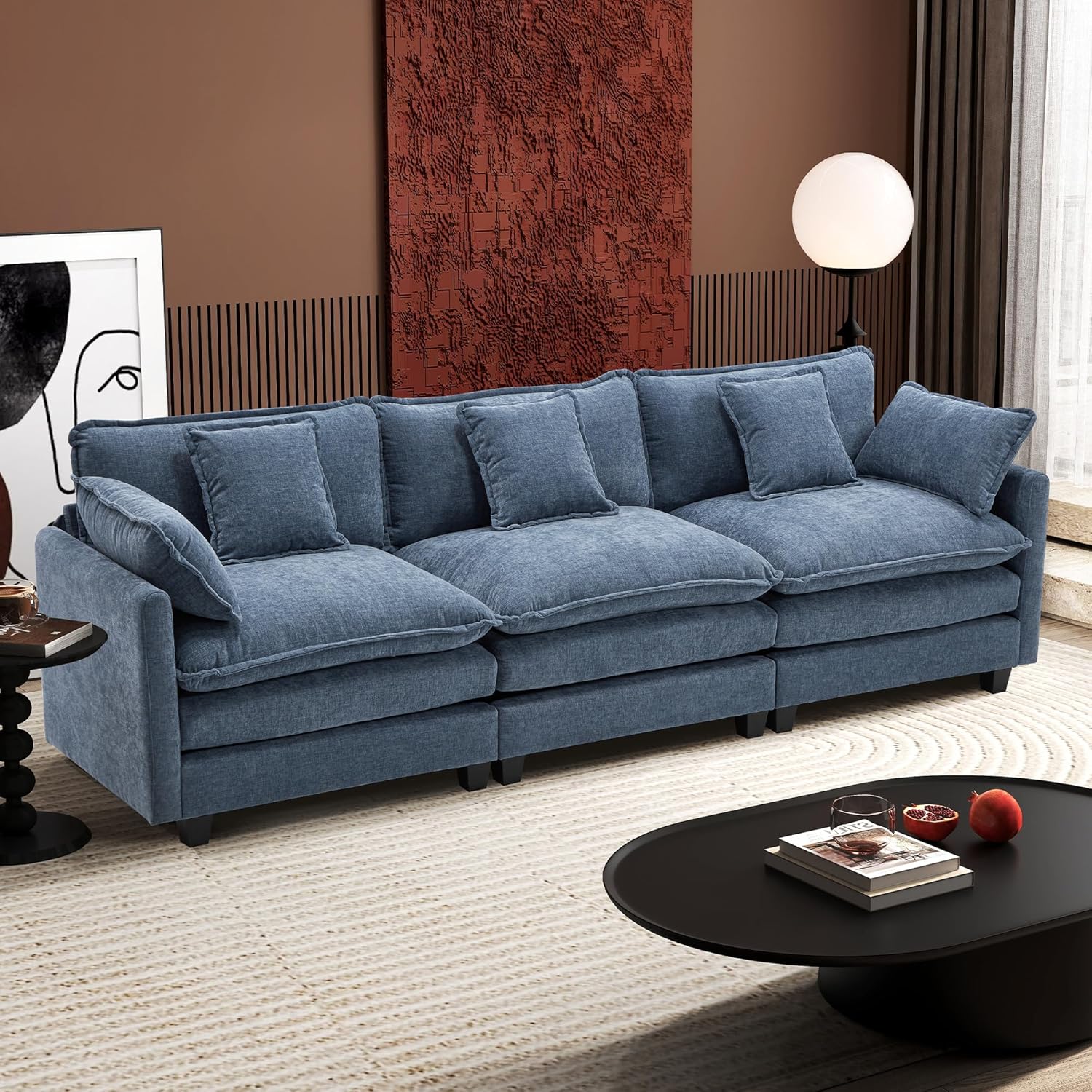 111.4 Inch L Shaped Modern Sofa Modular Cloud Sofa with Ottoman 4 Seater Chenille Deep Seat Sofa wourant