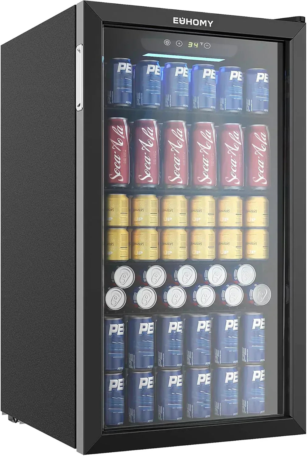 EUHOMY Beverage Refrigerator Cooler 130 Can Mini Fridge with Glass Door Beverage Cooler wourant