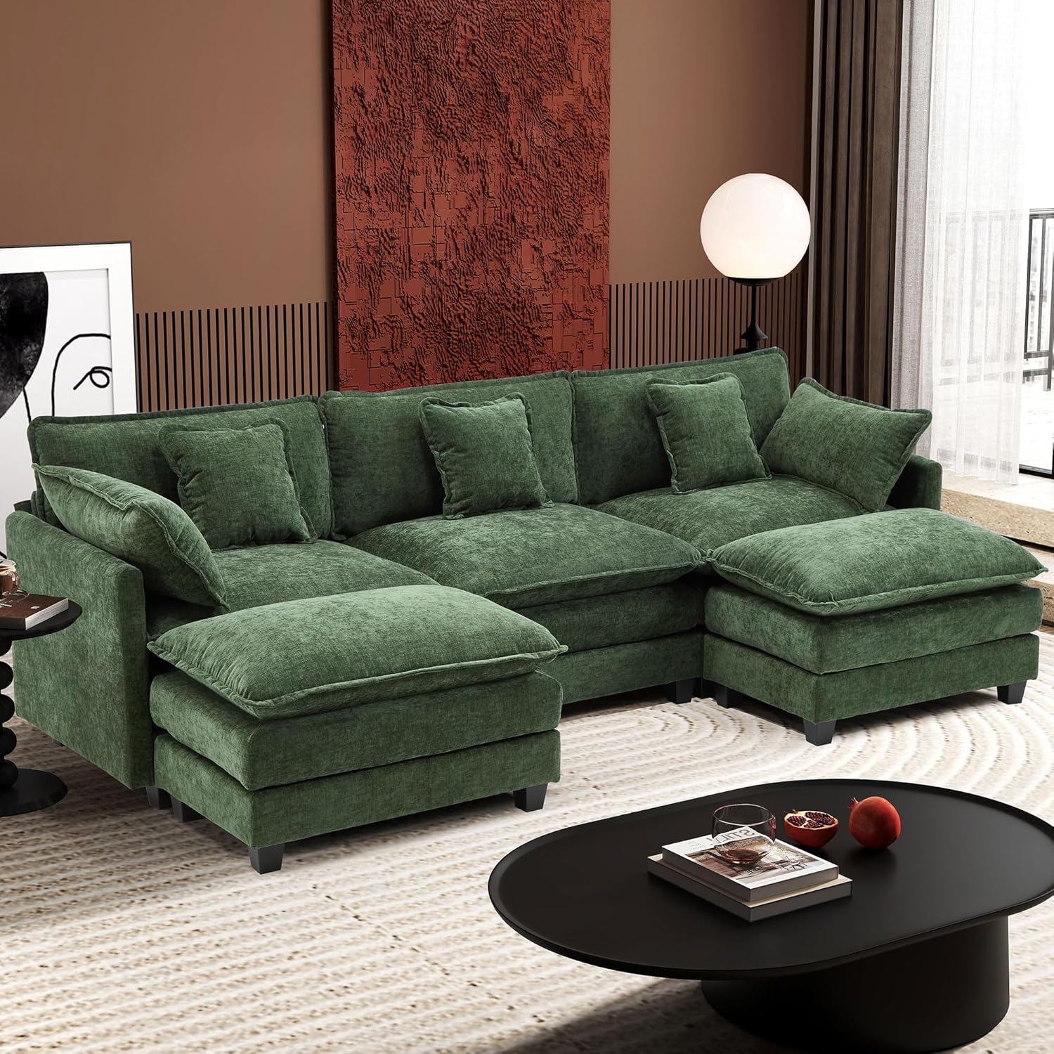 111.4 Inch L Shaped Modern Sofa Modular Cloud Sofa with Ottoman 4 Seater Chenille Deep Seat Sofa wourant