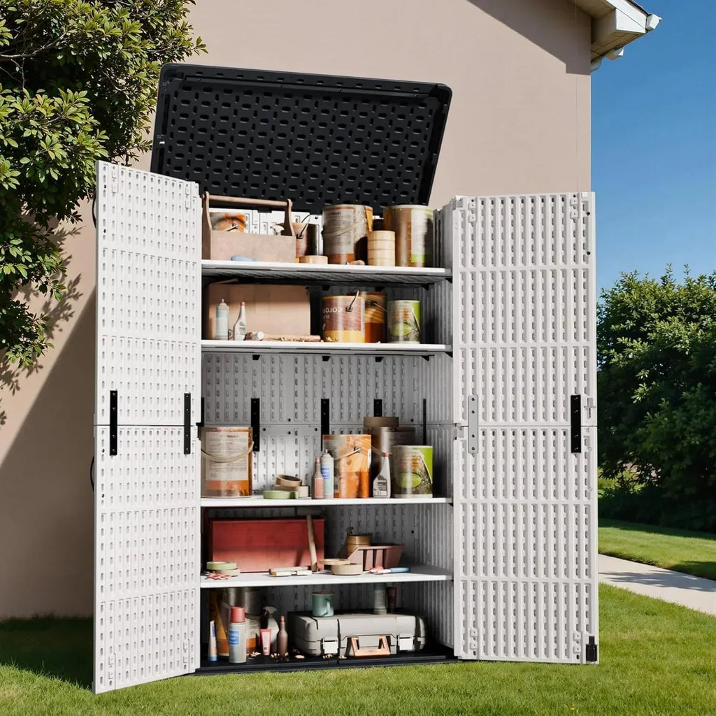 Greesum Outdoor Horizontal Storage Shed 27 Cu.ft Resin Large Storage Box for Garden Patio wourant