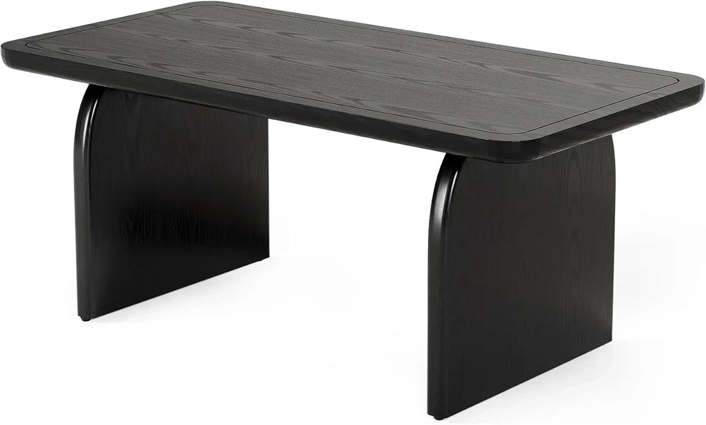 LITTLE TREE Farmhouse Coffee Table 47 Inch Round Corner Wood Center Table Rectangular wourant