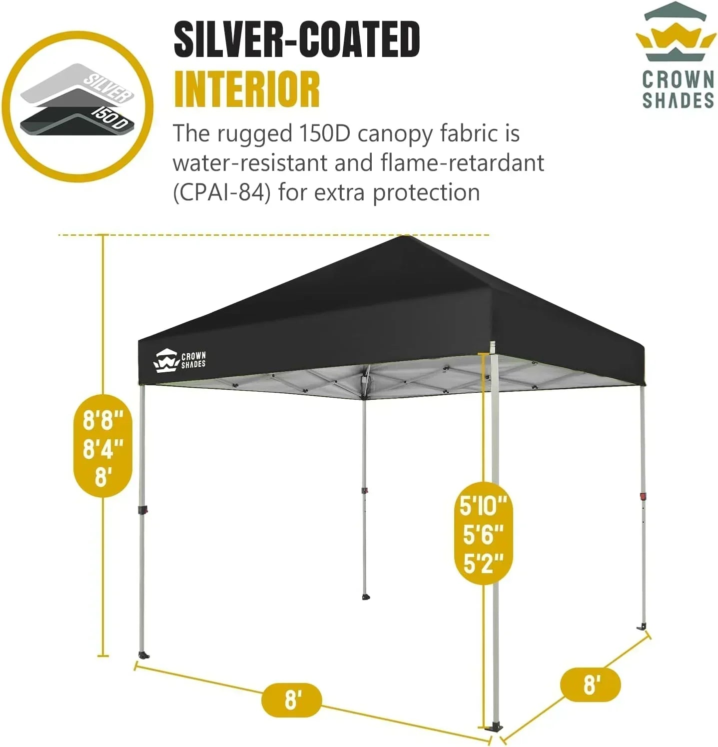 10x10 Pop-Up Awning One-Click Installation Beach Tent Outdoor Sunshade Silver Coated Top wourant