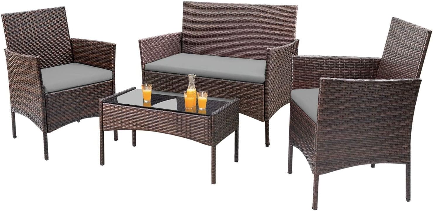 4 piece outdoor patio furniture set rattan chair wicker set wourant