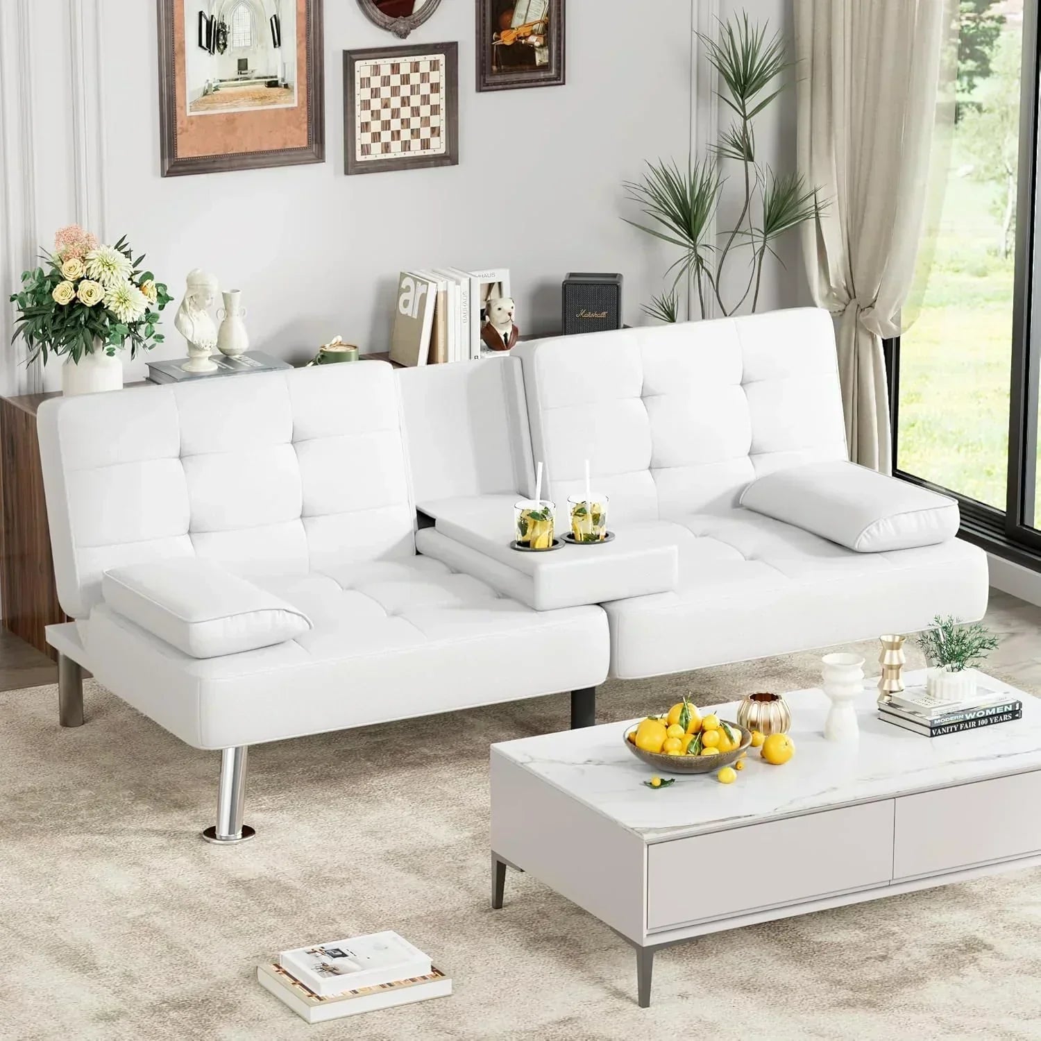 Homall Futon Sofa Bed Leather Futon Couch with Armrests Adjustable Recliner Sleeper Sofa Bed wourant