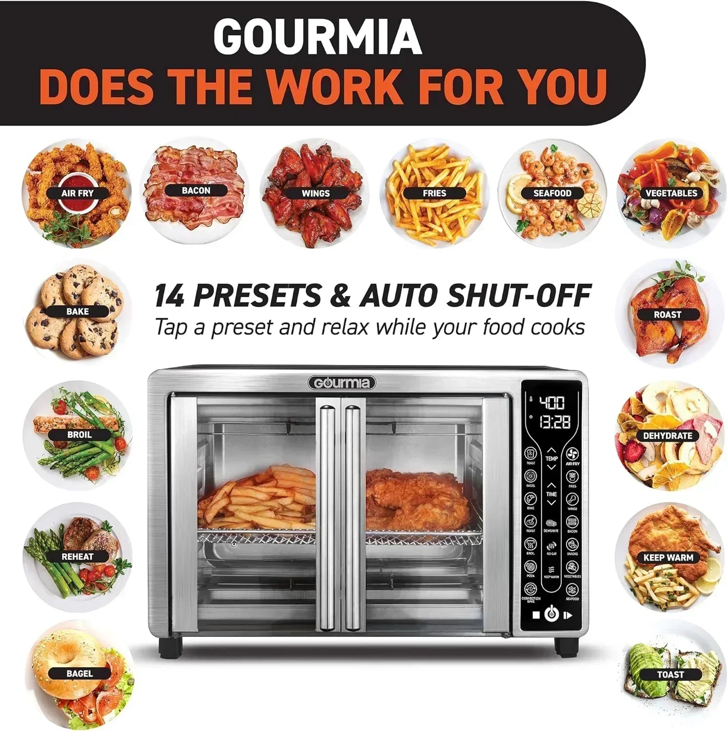 Gourmia Oven Air Fryer Combo with 17 Cooking Presets 24L Capacity Convection Rack wourant