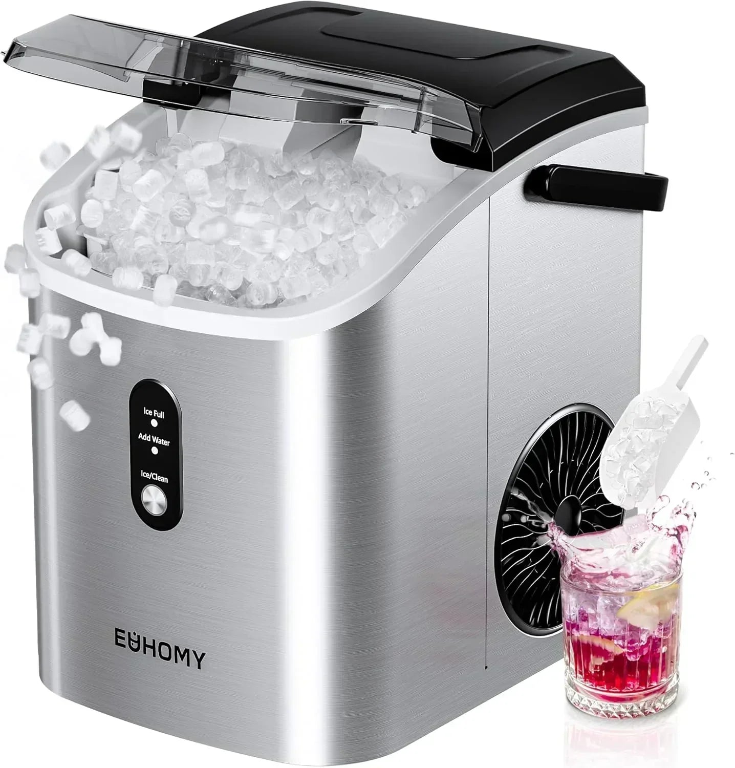 EUHOMY Nugget Ice Maker Countertop with Handle Ready 34lbs Per Day Removable Top Cover wourant