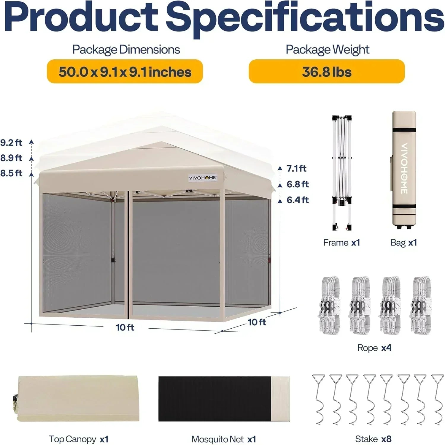 10x10ft Easy Pop-Up Canopy Outdoor Screen Tent with Mosquito Netting 2 Zipper Doors Roller Bag wourant