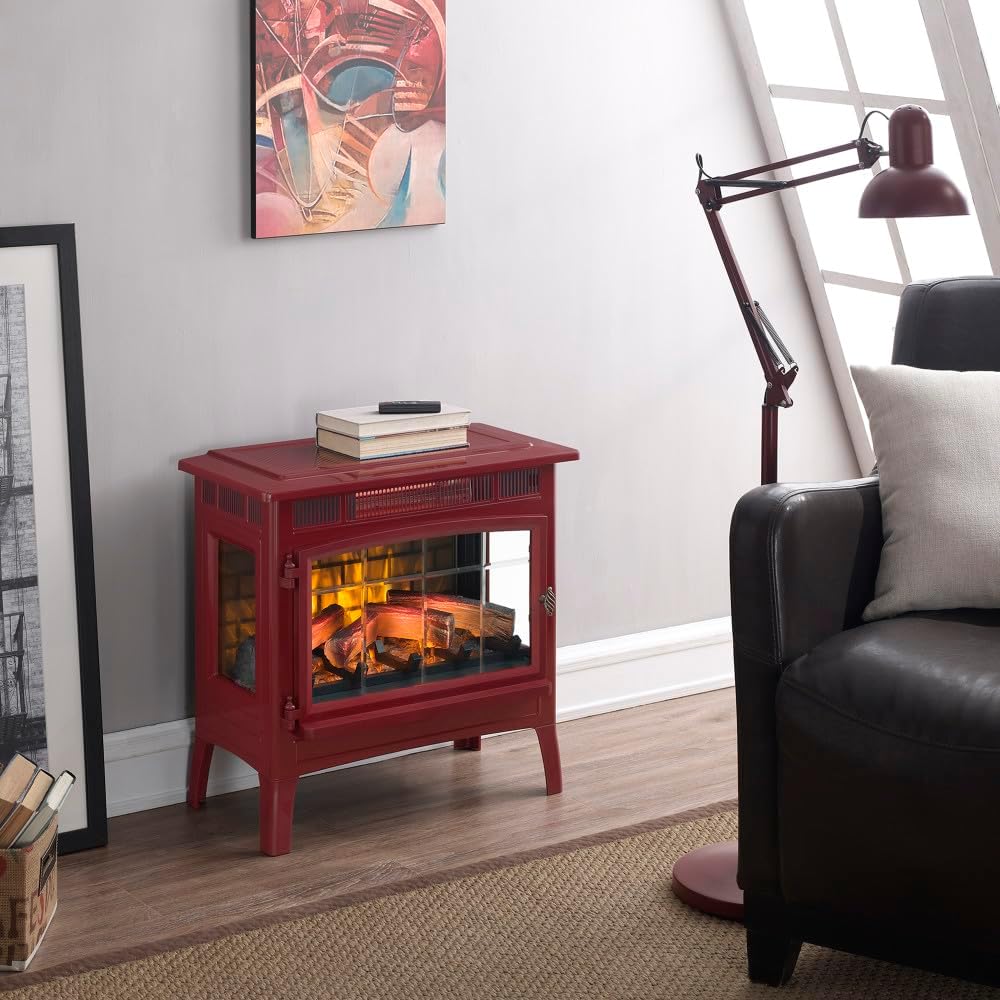 Freestanding Electric Fireplace Stove Heater with 3D Flame Effect for 1000 Sq. Ft wourant