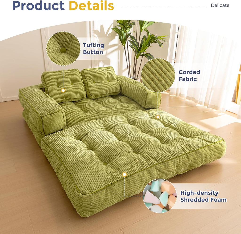 Folding Sofa Bed L-Shaped Convertible Sofa Bed with Armrests and Pillows wourant