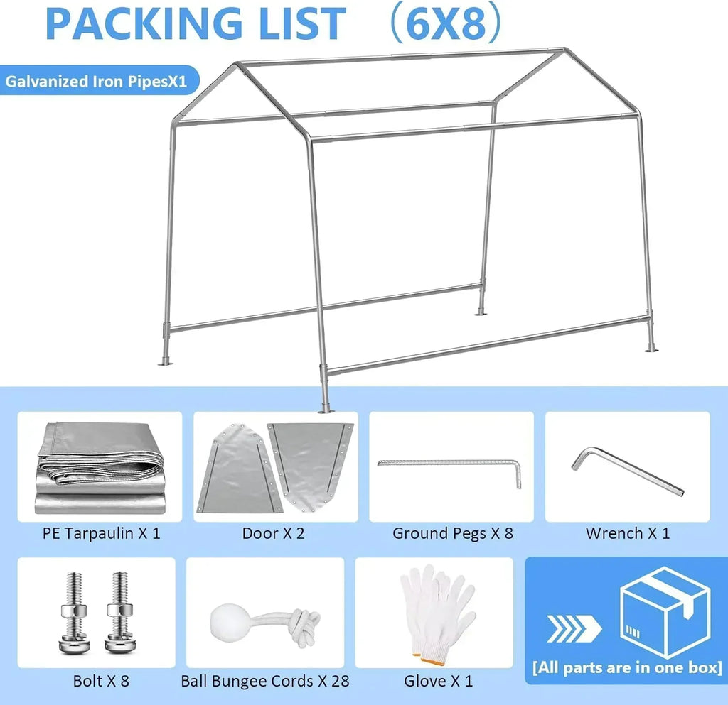 6x8 ft Heavy Duty Carport Tent Portable Garage Removable Side Walls Four Seasons Tarpaulin wourant