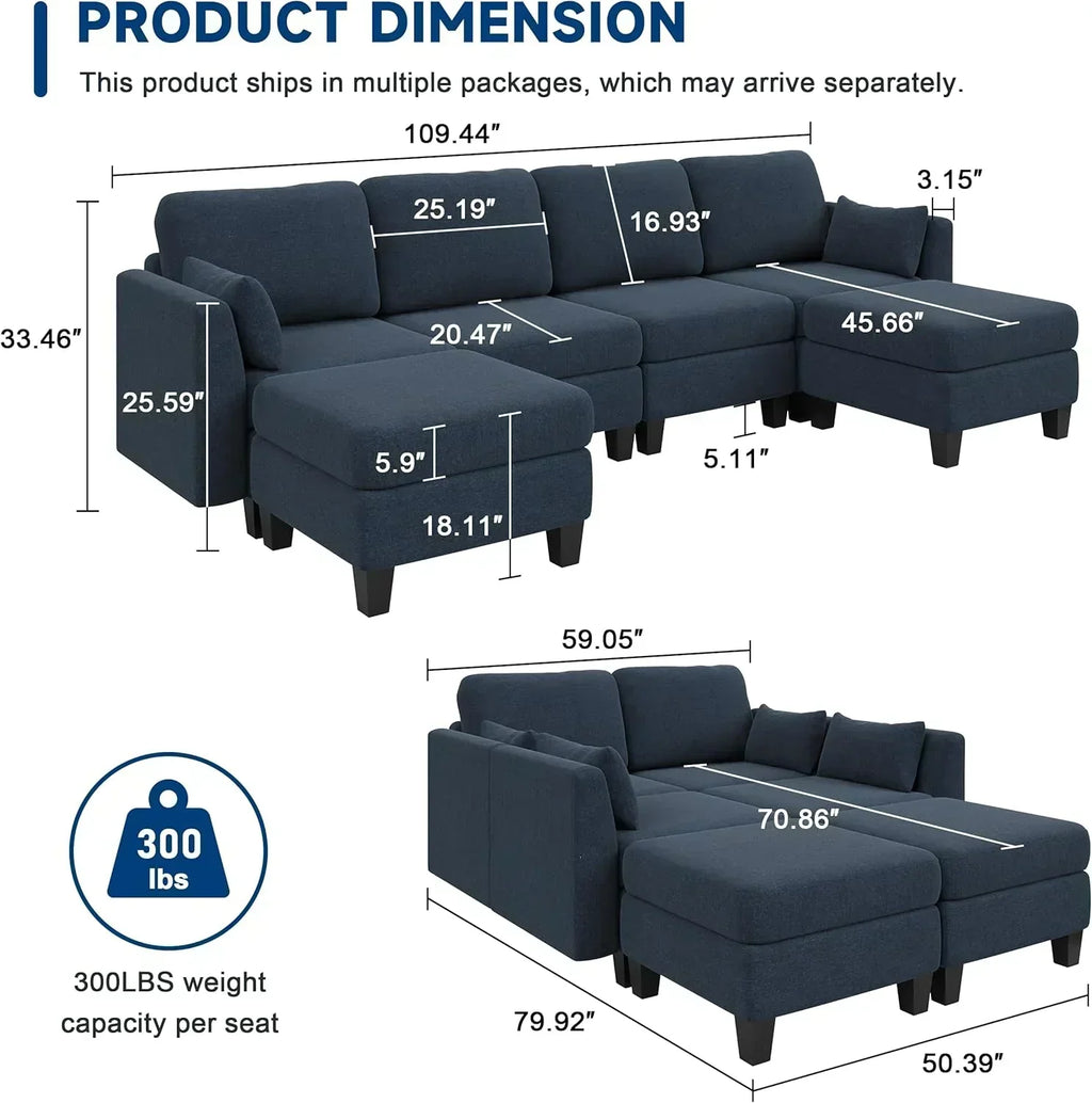 Modular Sectional Sof Convertible U Shaped Sofa Couch with High Density Memory Foam wourant