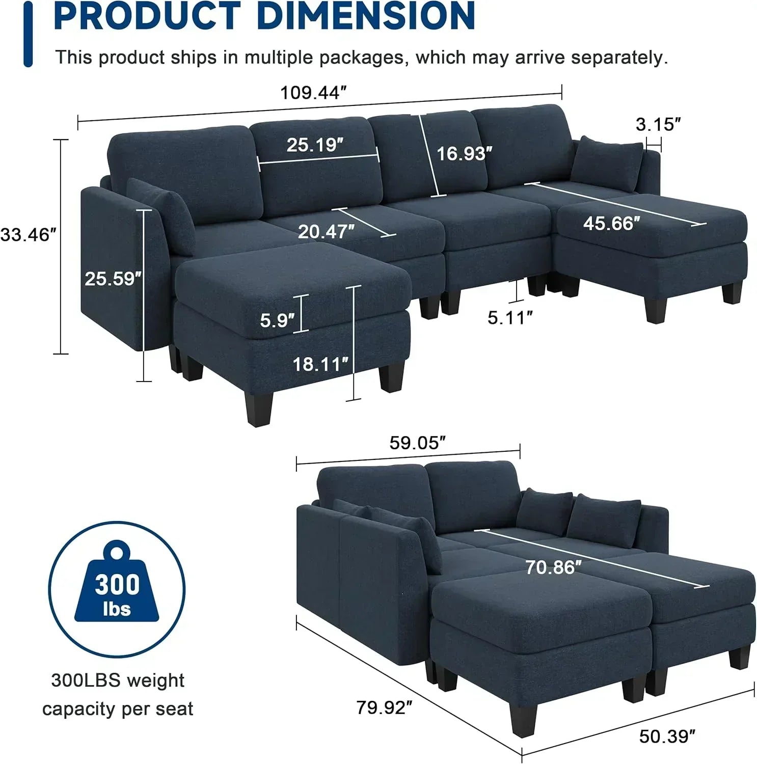 Modular Sectional Sof Convertible U Shaped Sofa Couch with High Density Memory Foam wourant