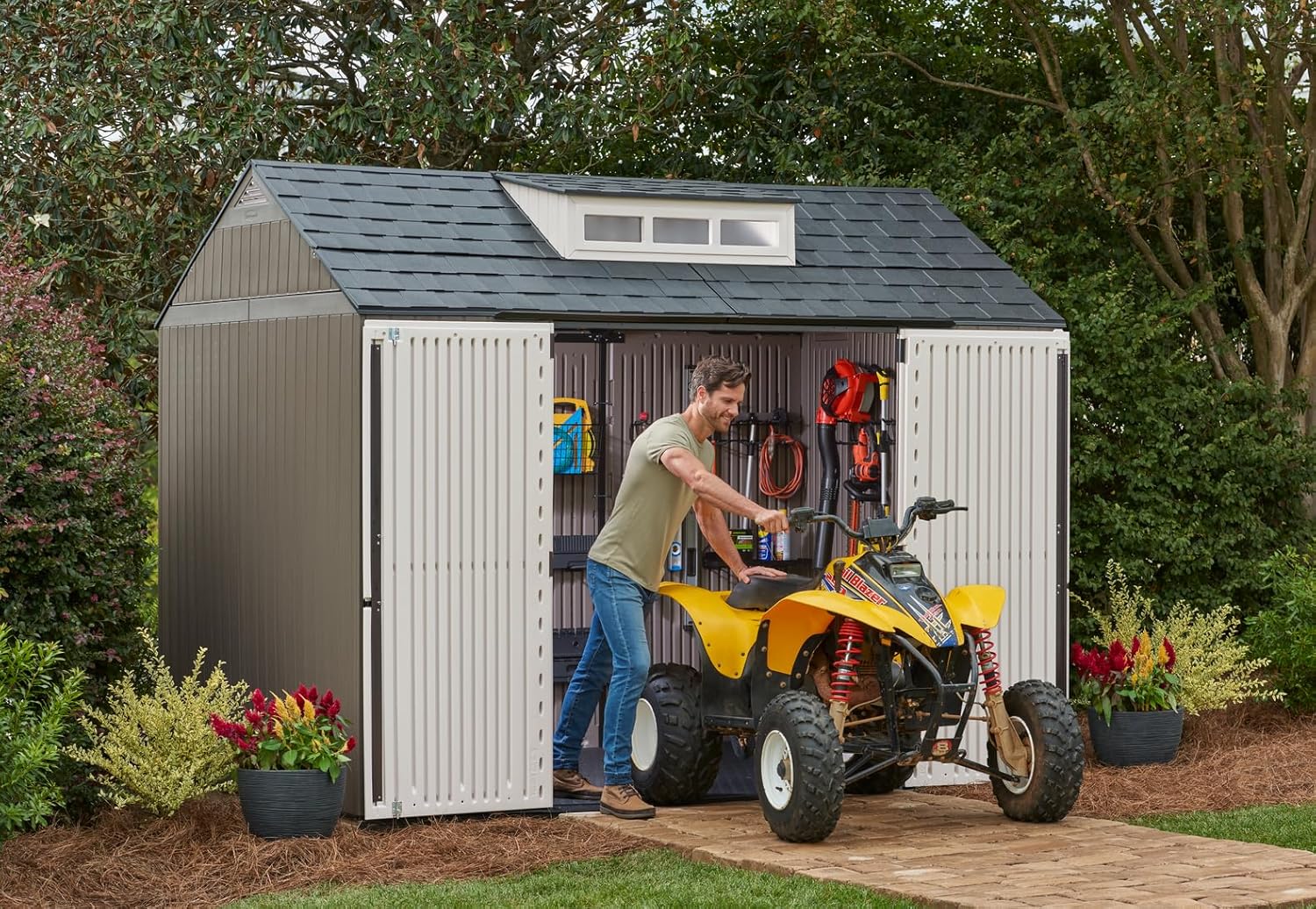 Rubbermaid Resin Outdoor Storage Shed With Floor Weather Resistant Gray Organization for Home wourant