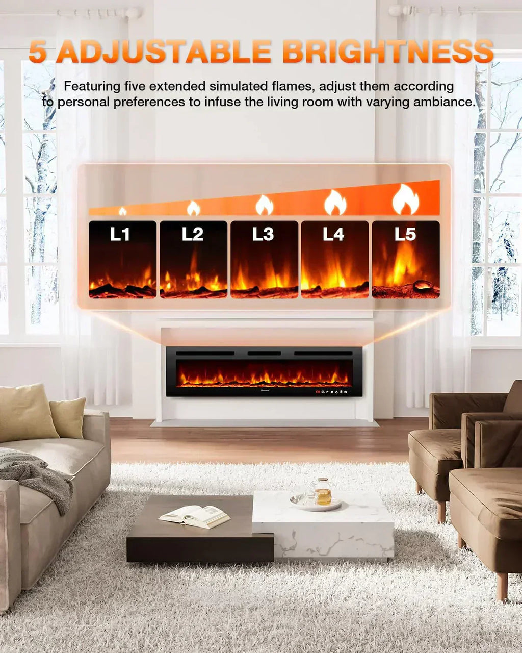 Electric Fireplace 60Inch Wall Mounted Electric Fireplace Heater with Timer Inserts TV Stand wourant
