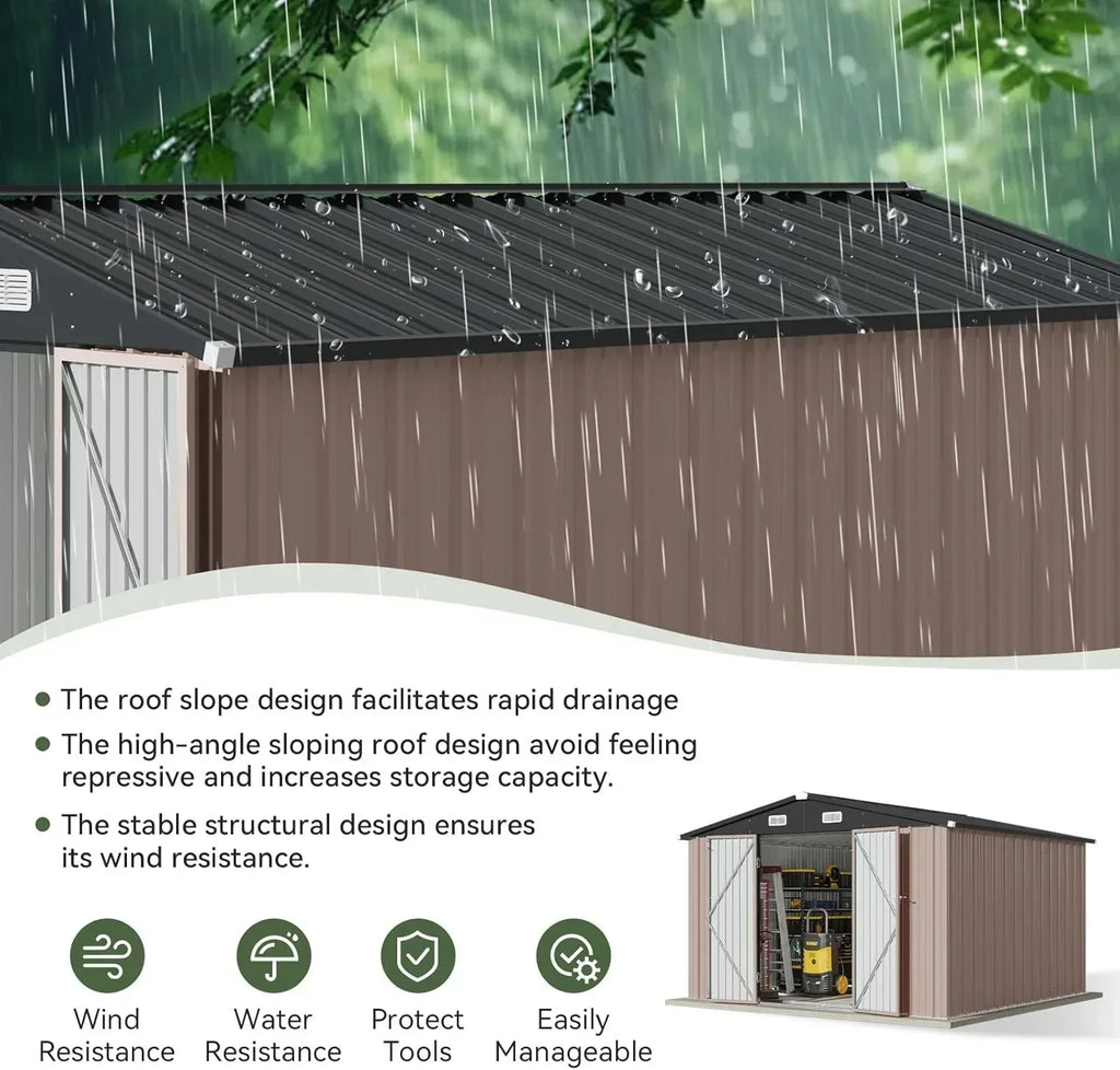 Aoxun 12x10 FT Shed Metal Outdoor Waterproof Storage Shed Steel Utility Garden Tool Shed wourant