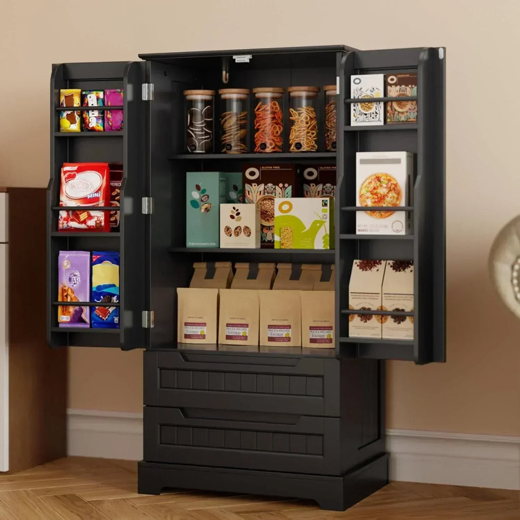 Gizoon Kitchen Pantry Cabinet with Drawers Freestanding Bathroom Storage Cabinet with Doors wourant