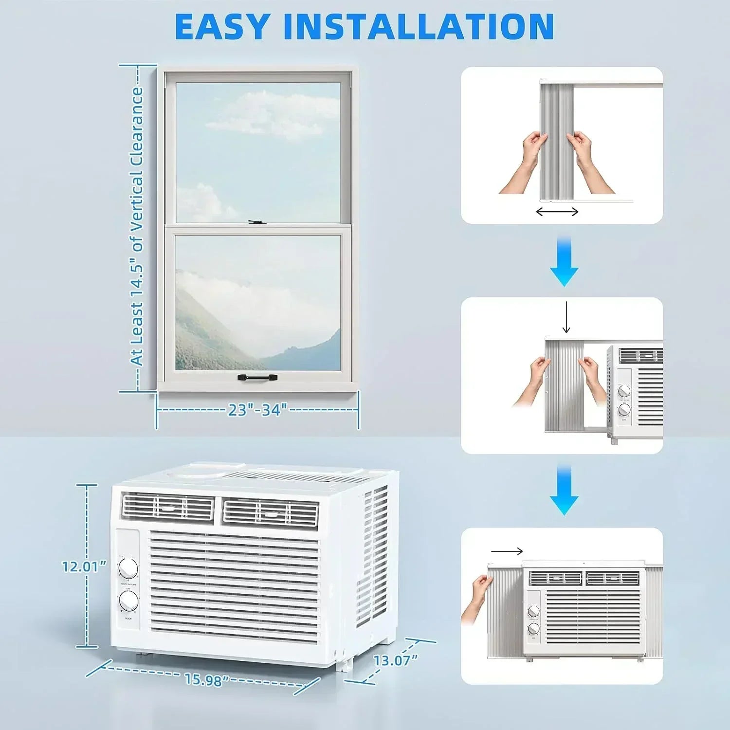 Antarctic Star 12,000 BTU U-Shaped Window Air Conditioner Unit Cools up to 550 Sq.Ft. with 6 Modes wourant