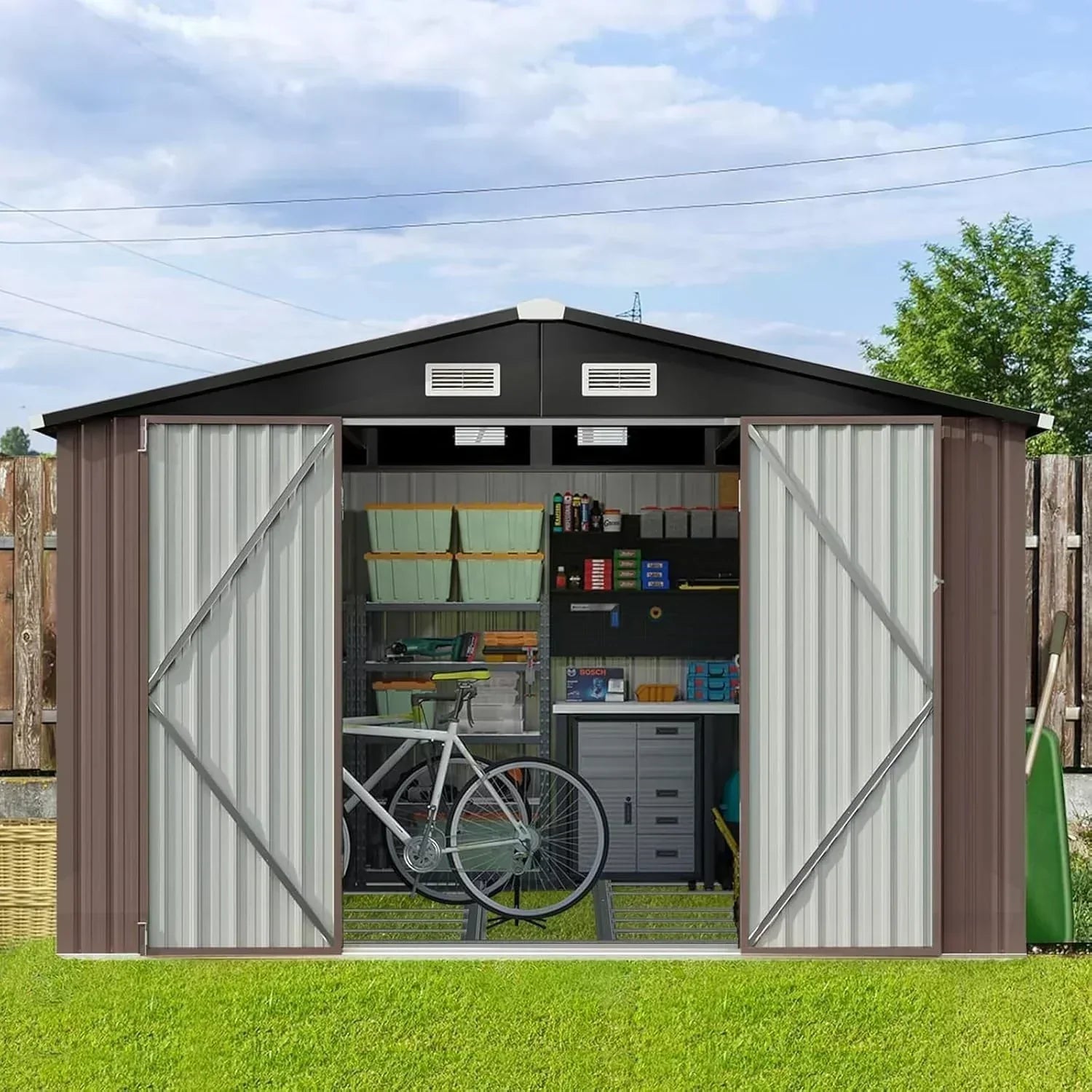 Aoxun 6.2x4 FT Shed Outdoor Storage Shed Metal Garden Shed Sloping Roof Tool Shed Bike Shed wourant