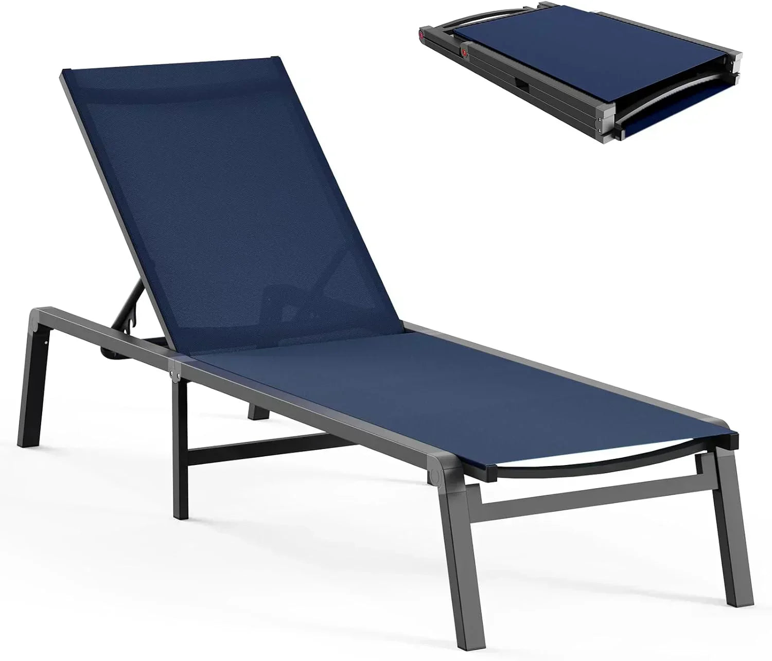 Aluminum Chaise Lounge Outdoor Foldable Assemble Free Outdoor Lounge Chair 5 Adjustable Backrest wourant