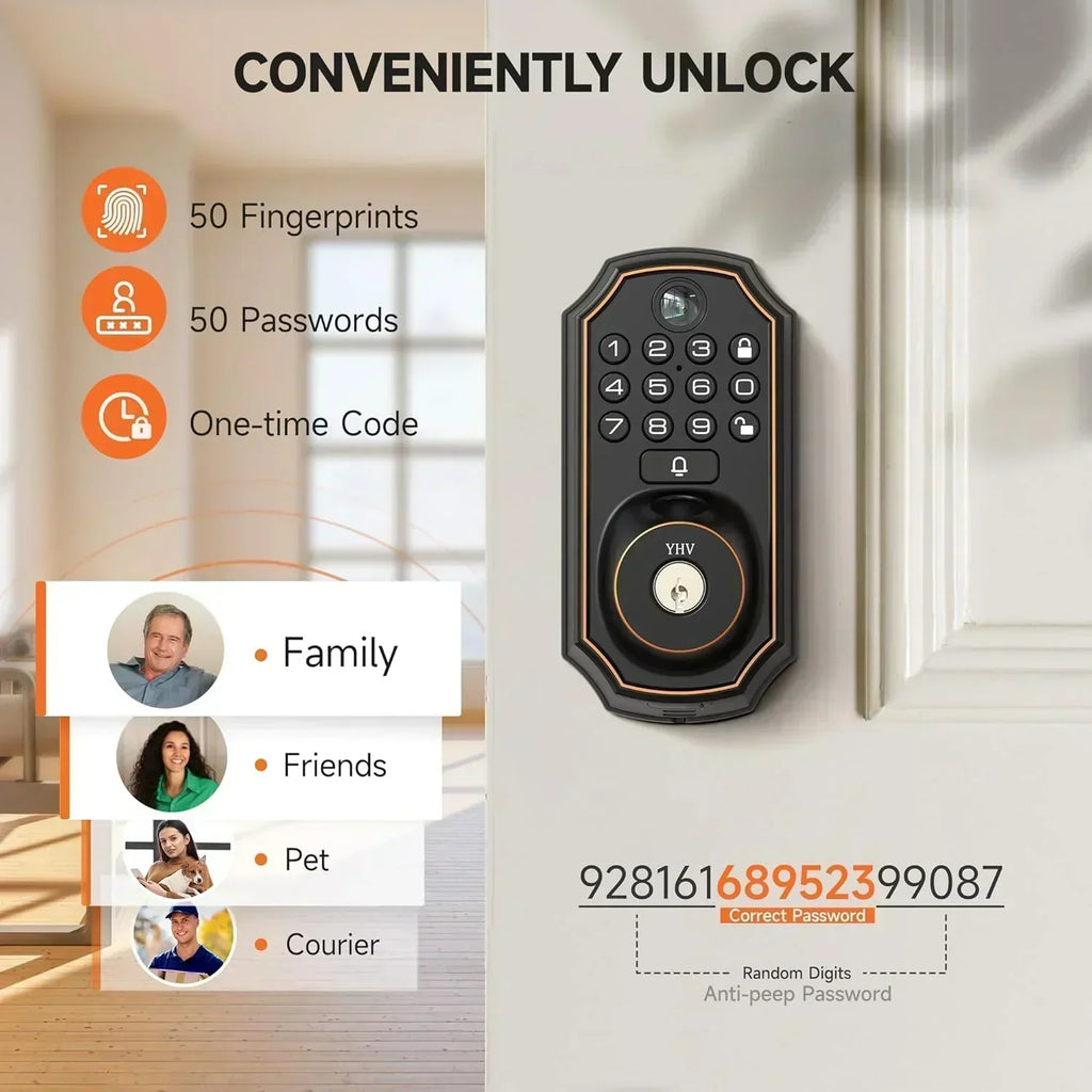 Keyless Entry Door Lock with Camera Fingerprint Smart Door Lock with App Remote Control wourant