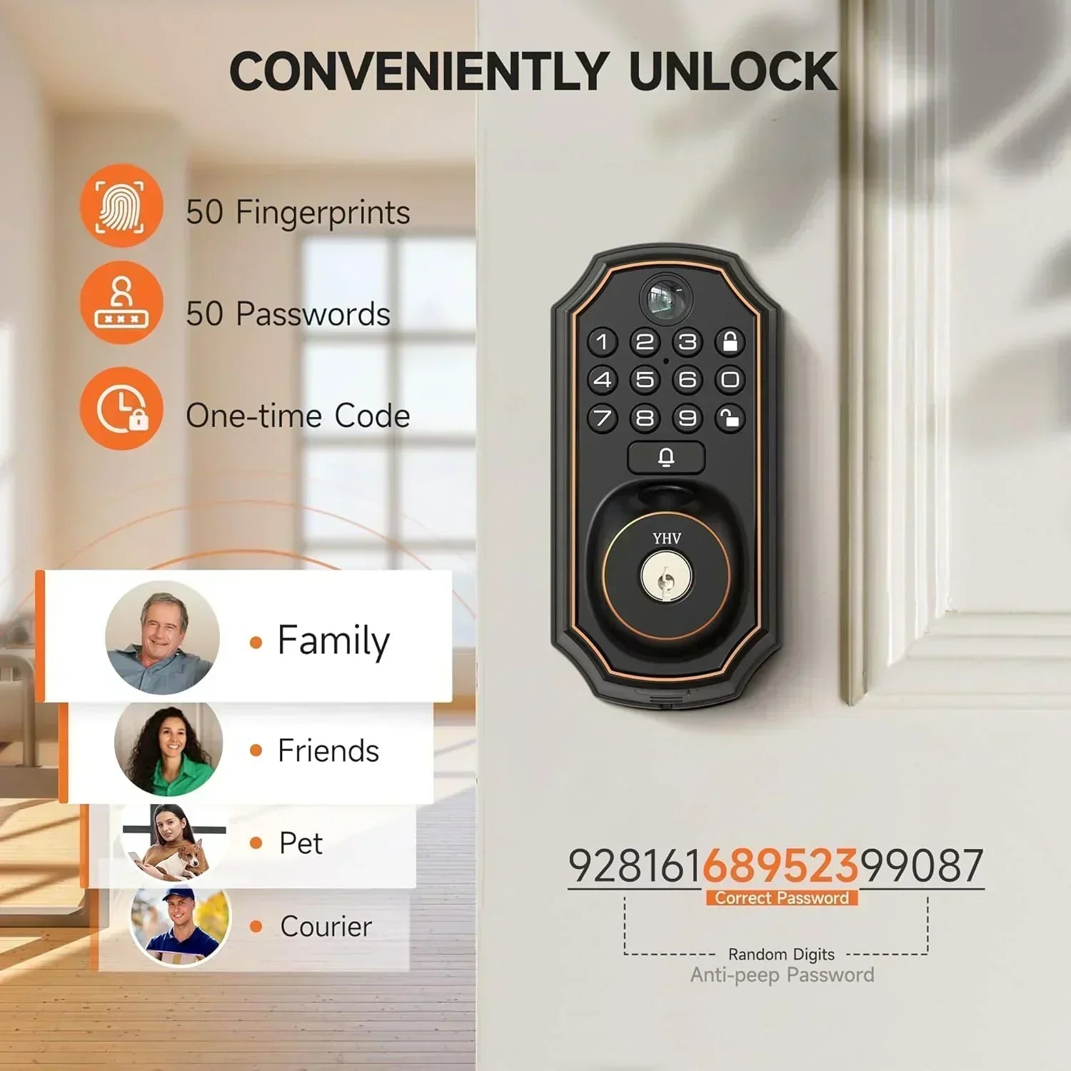 Keyless Entry Door Lock with Camera Fingerprint Smart Door Lock with App Remote Control wourant