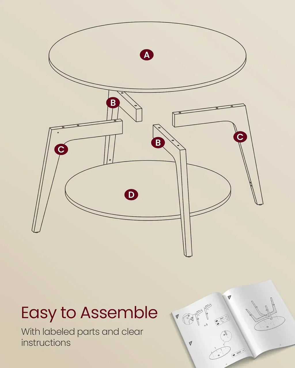 VASAGLE Round Coffee Table 2 Tier Coffee Table with Storage for Living Room 31.5 x 17.7 Inches wourant