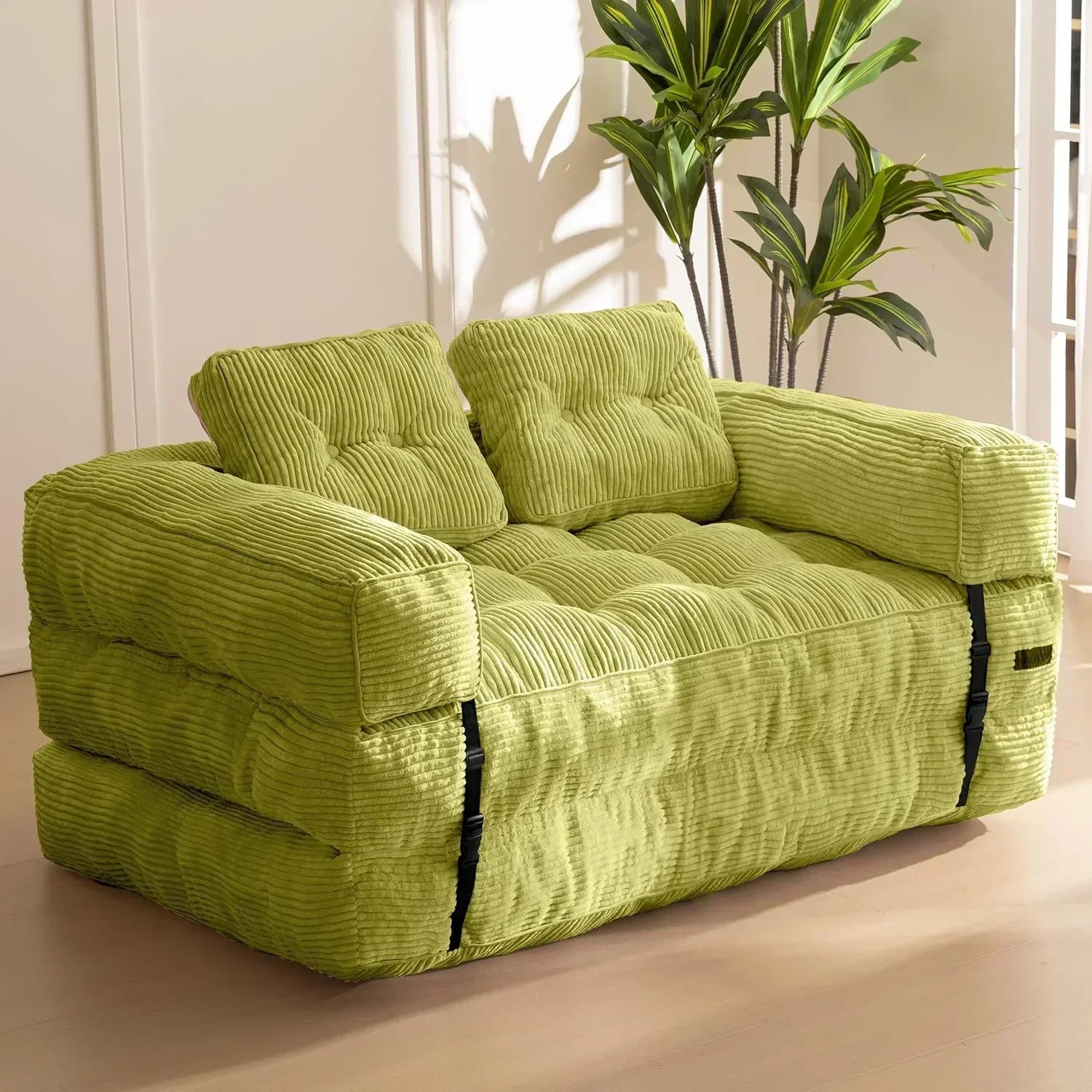 Folding Sofa Bed L-Shaped Convertible Sofa Bed with Armrests and Pillows wourant