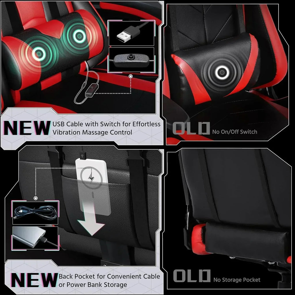 Gaming Chair with Massage Lumbar Support and Footrest Height Office Gaming Chair wourant