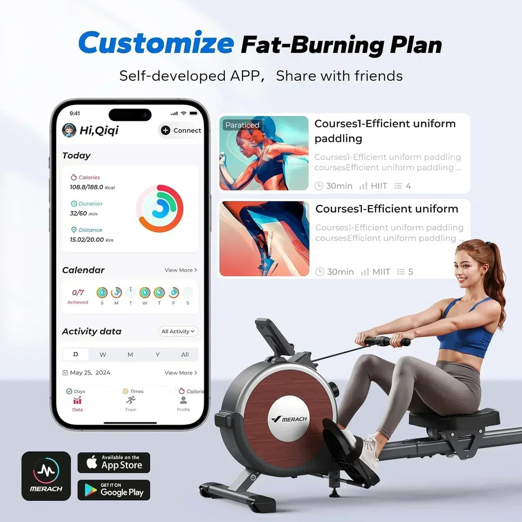 Merachi household rowing machine silent resistance dual-slide design wourant