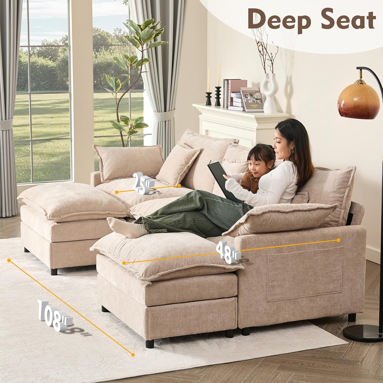 108 Inch U Shape Sofa Sectional Sofa Comfortable Cloud Sofa Living Room Deep Seat Sofa wourant