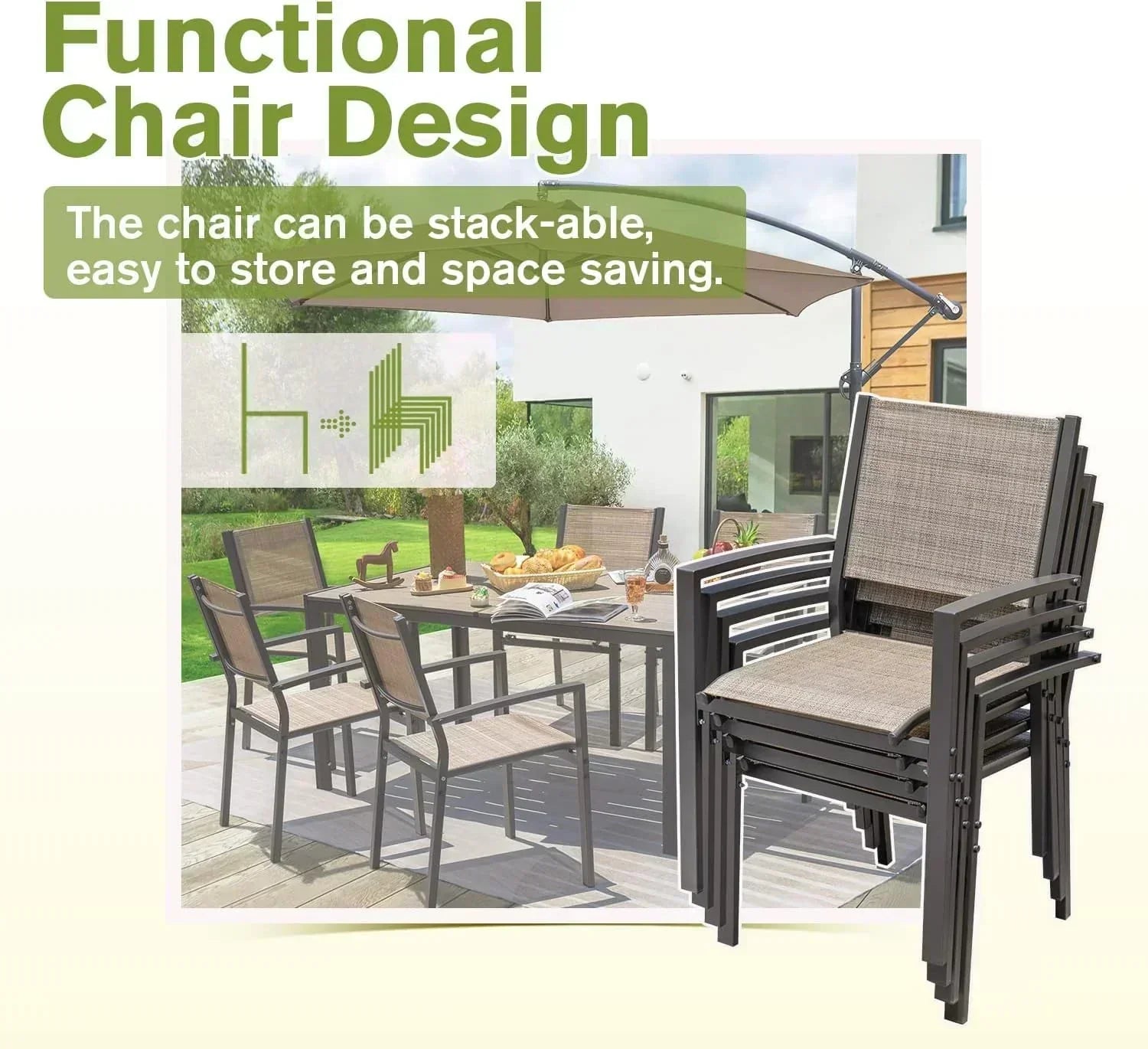 Homall Patio Dining Set 7 Pieces Outdoor Furniture Table and 6 Textilene Chairs Light Grey wourant