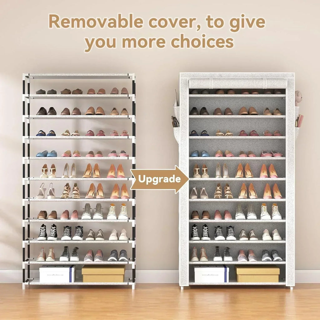 ROJASOP 10 Tier Shoe Rack with Covers Large Capacity Stackable Tall Shoe Shelf Storage wourant