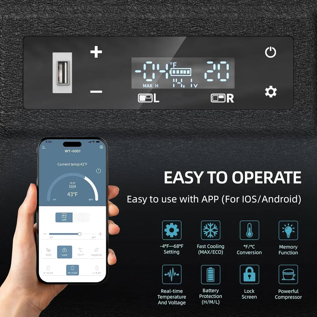12V Car Refrigerator 17 Quart Portable Freezer 12 Car Fridge -4F~68F Compressor Electric Cooler wourant