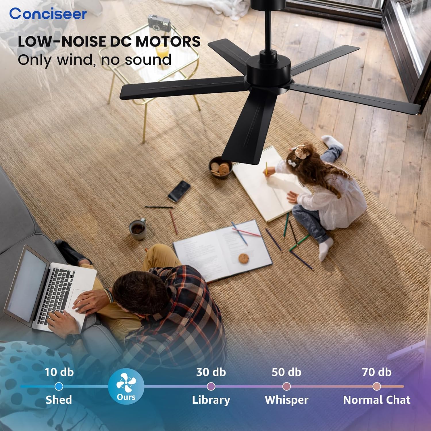Modern ceiling fan 72 inch bedroom living room library cafe outdoor/industrial wourant