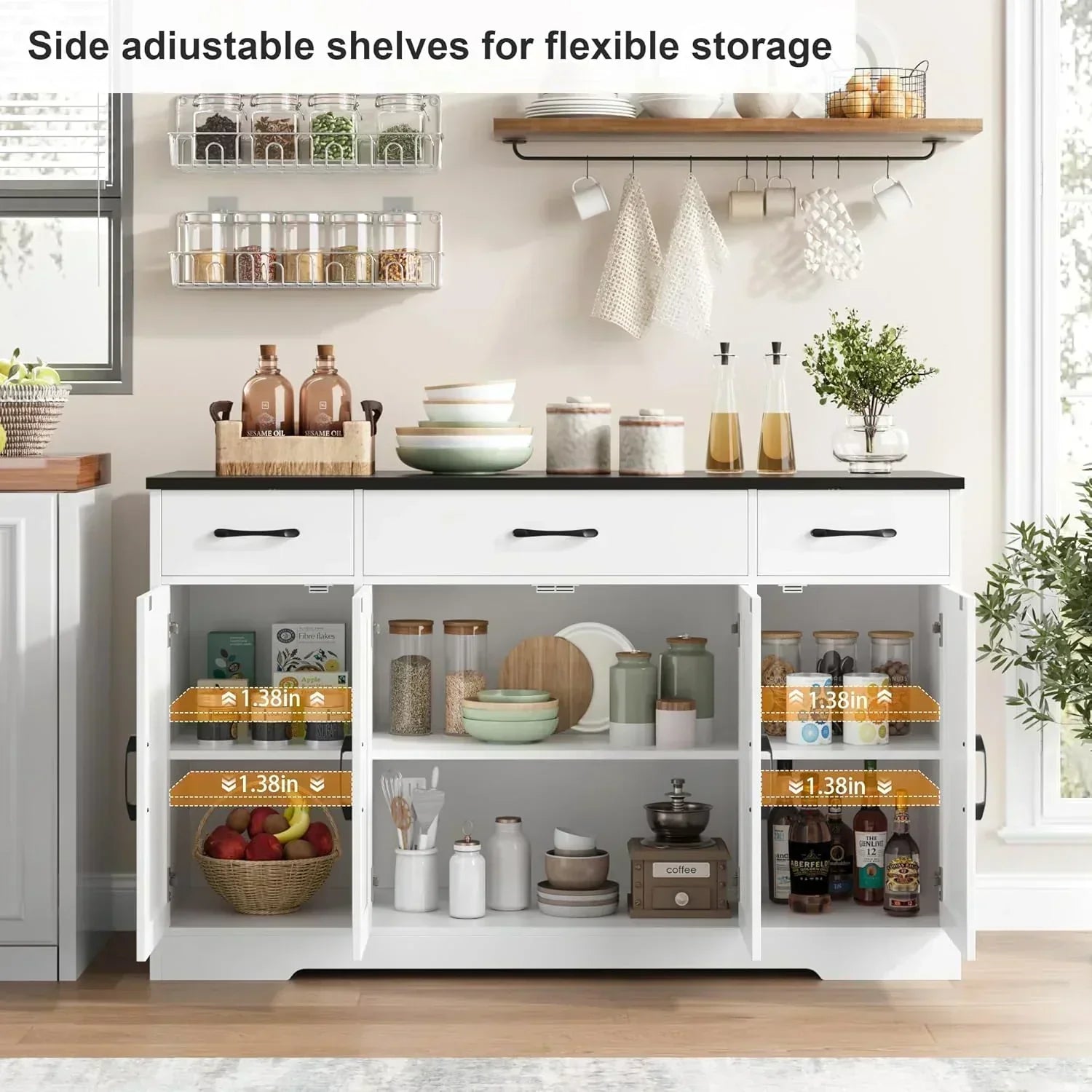Sideboard with drawers large 55-inch sideboard modern farmhouse wood kitchen dining table wourant