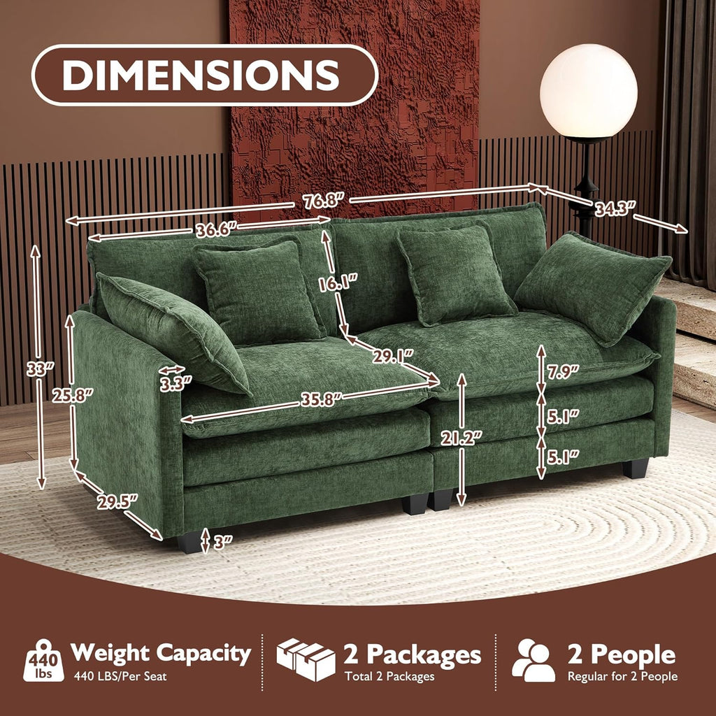 111.4 Inch L Shaped Modern Sofa Modular Cloud Sofa with Ottoman 4 Seater Chenille Deep Seat Sofa wourant