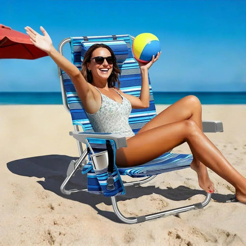 5-Position Aluminum Lay Flat Tall Backpack Beach Chairs 2 Pack Compact Portable Beach Chairs wourant