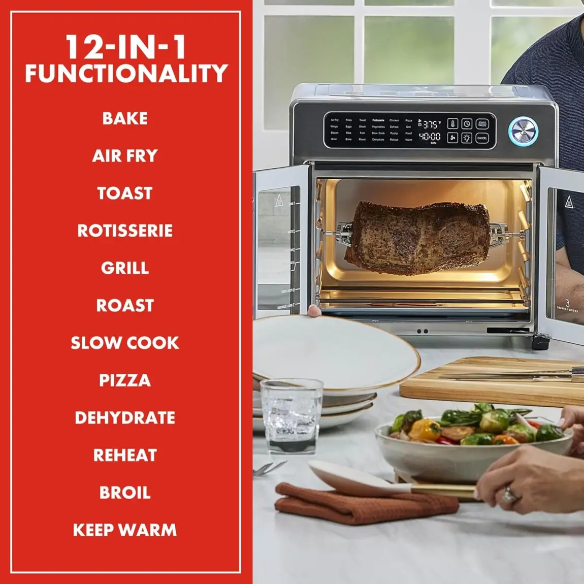 Emeril Lagasse 26 QT Extra Large Air Fryer, Convection Toaster Oven with French Doors, Stainless Steel wourant