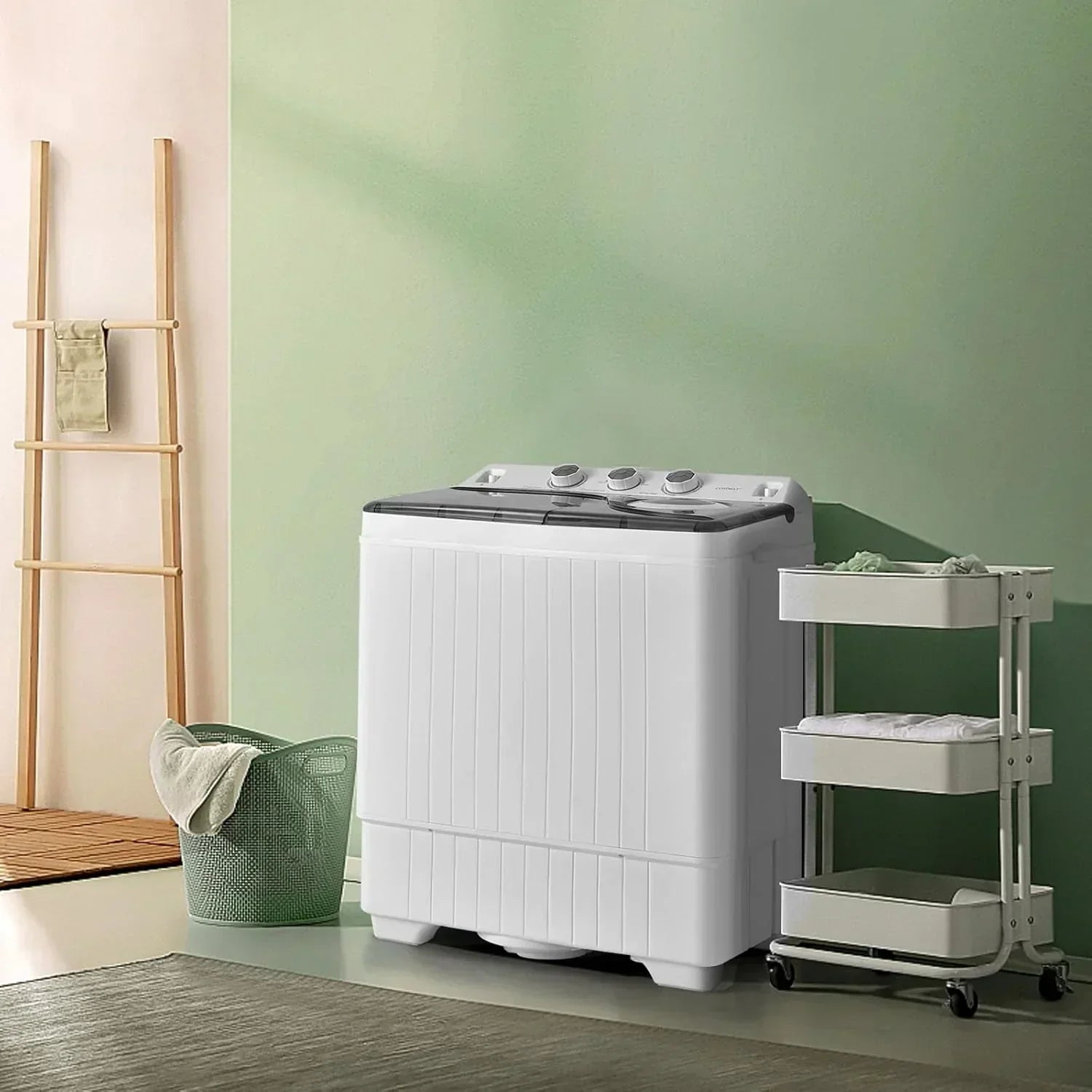 COSTWAY Double Tub 26 lb Capacity Laundry 18 lb 8 lb Spin Combo Drain Pump Washing Machine wourant