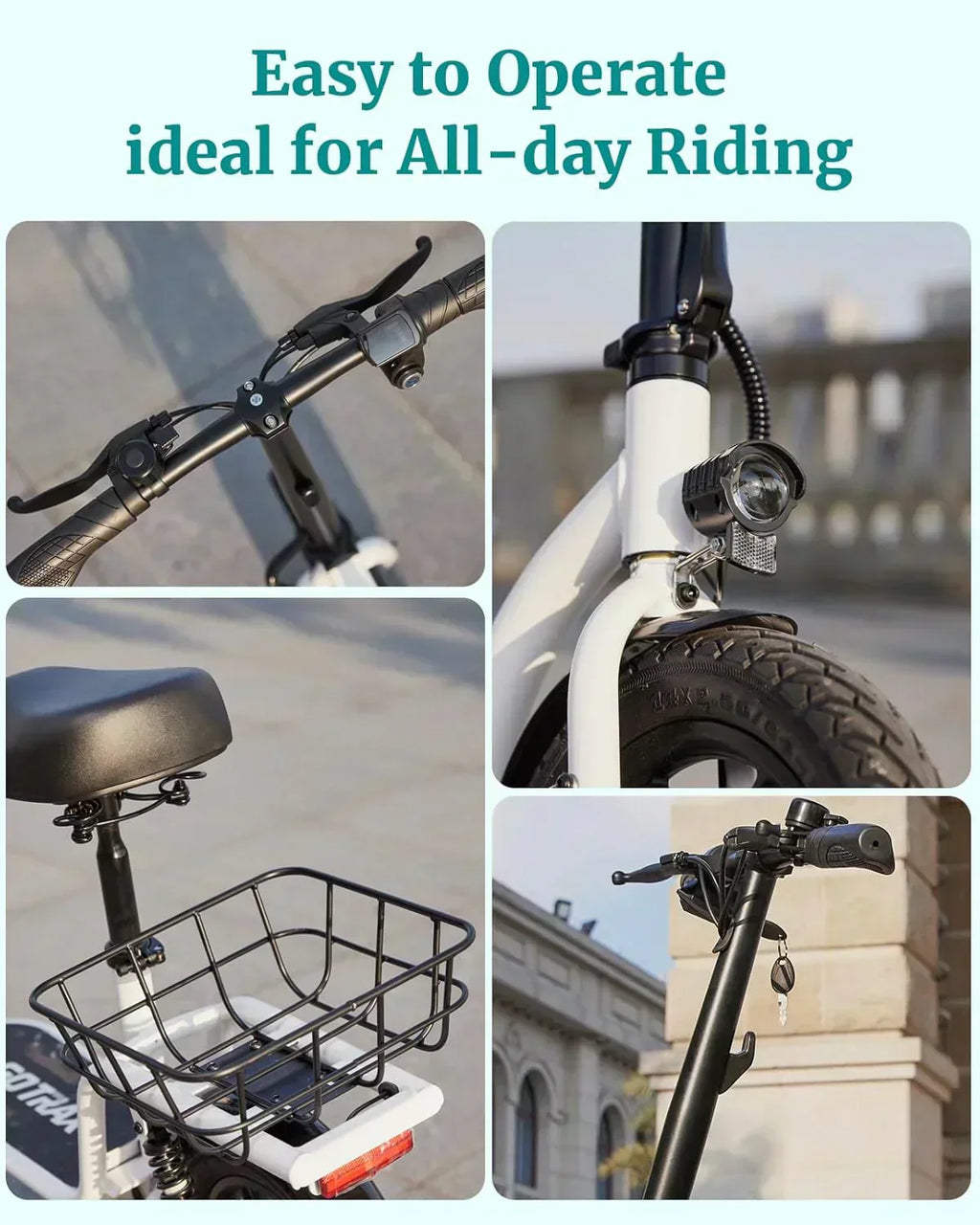 Gotrax adult electric scooter with seat maximum range of 19-25 miles all-terrain tires wide pedals wourant