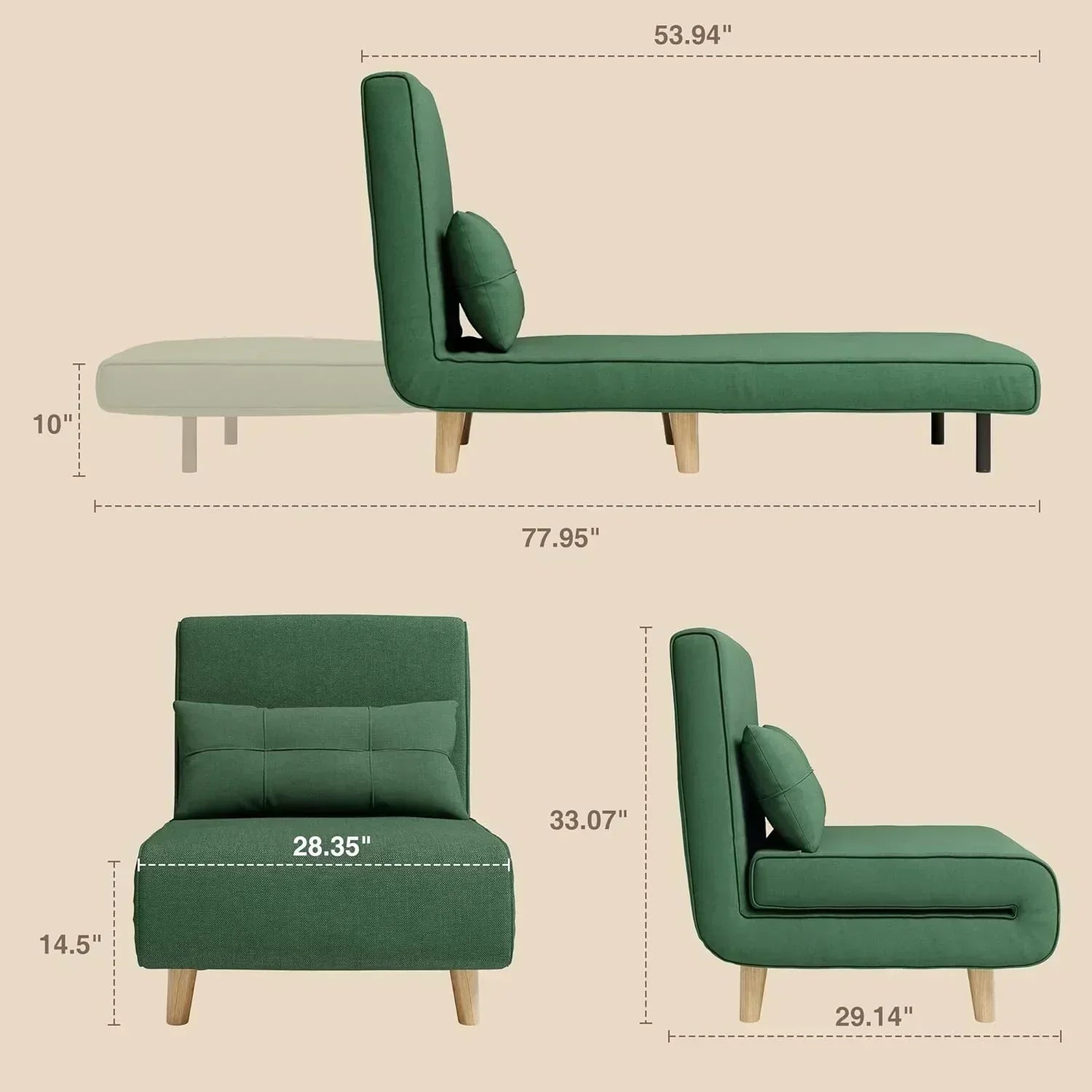 3-in-1 sleeper chair bed convertible chair bed futon sofa with adjustable backrest wourant