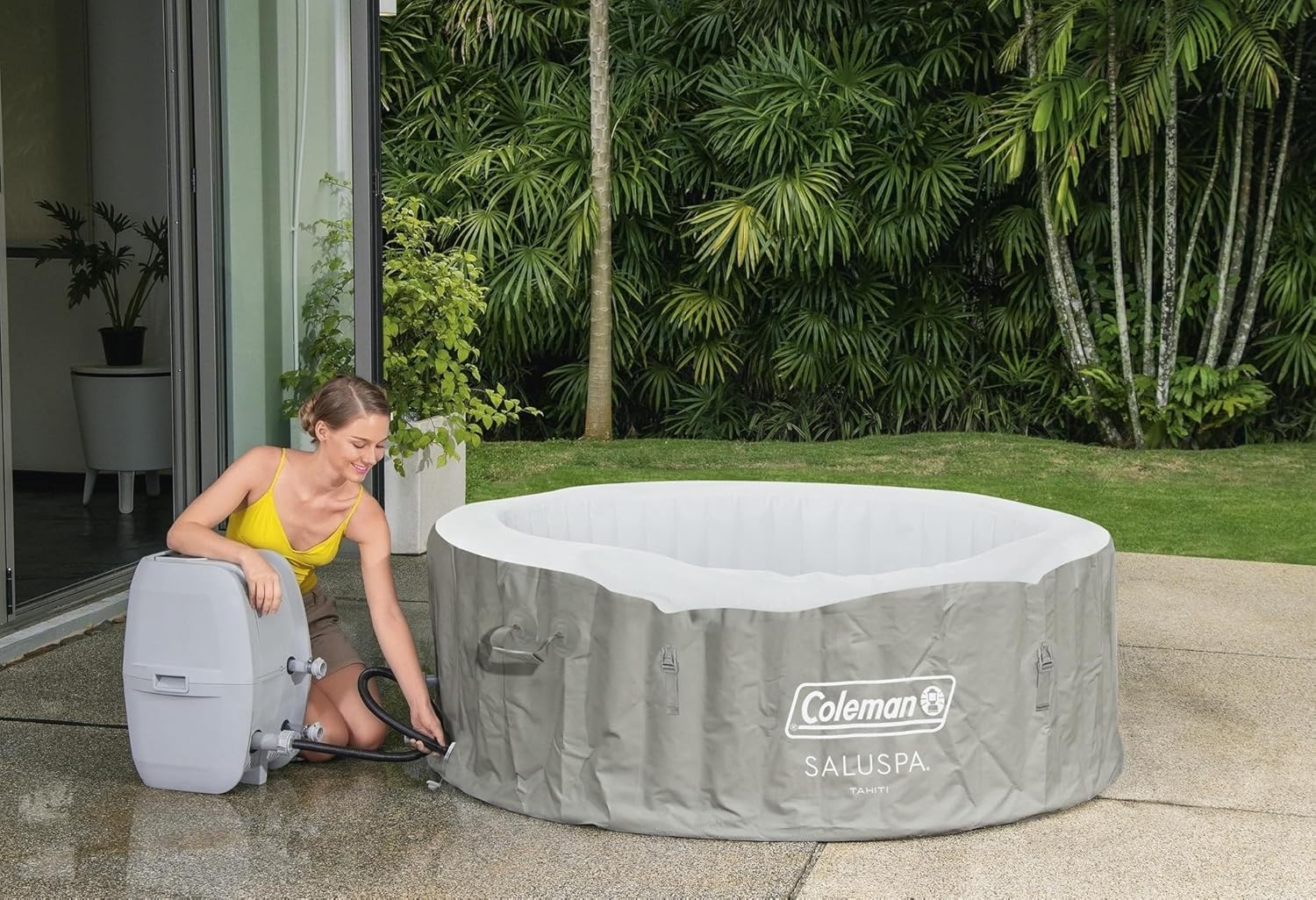 Bestway Palm Springs 4 to 6 Person EnergySense Smart AirJet Plus Inflatable Hot Tub Outdoor Spa wourant
