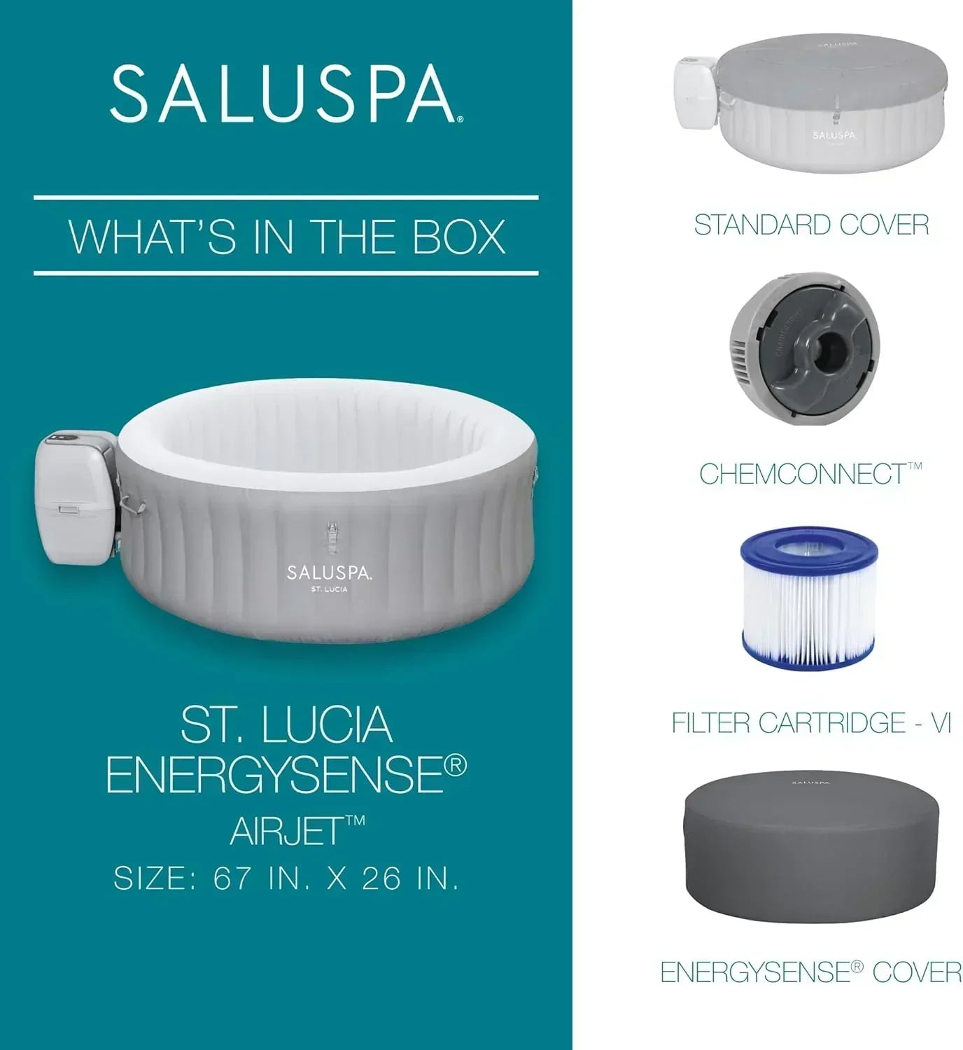 Bestway SaluSpa Miami EnergySense AirJet Inflatable Hot Tub Spa 71" x 26" Portable Hot Tub wourant